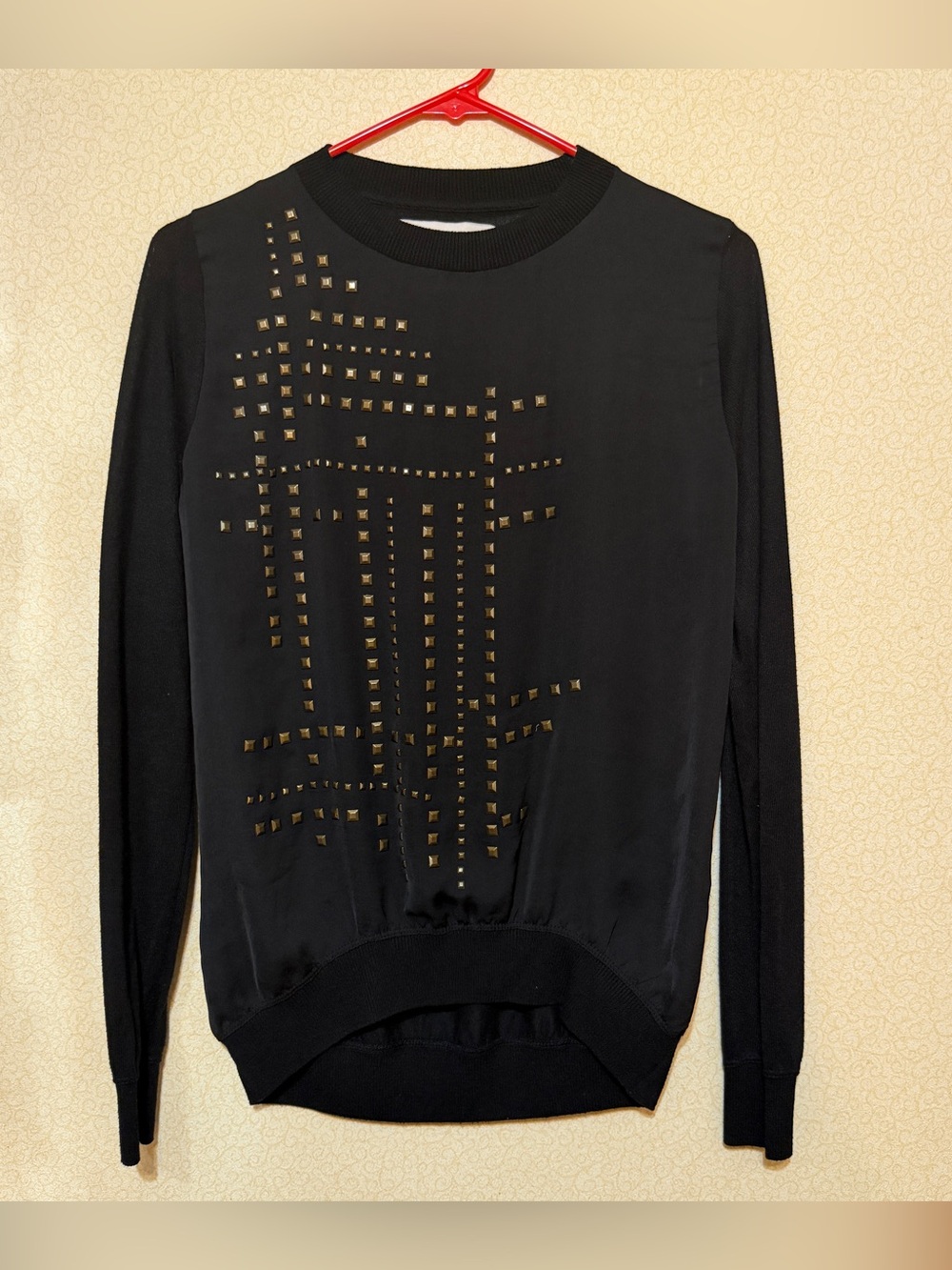 Zara Black Long-Sleeve Crew Neck Sweater with Gold Studs